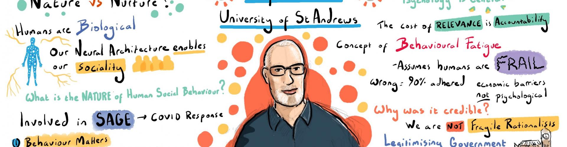 Illustration of Stephen Reicher and text from his talk