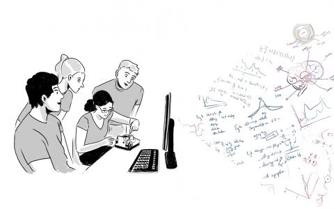 Students at computer illustration