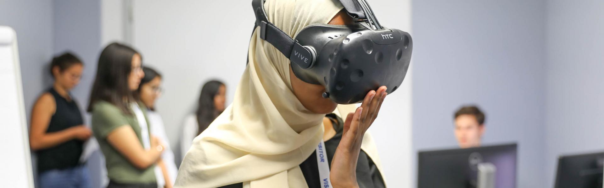 Student wearing VR headset